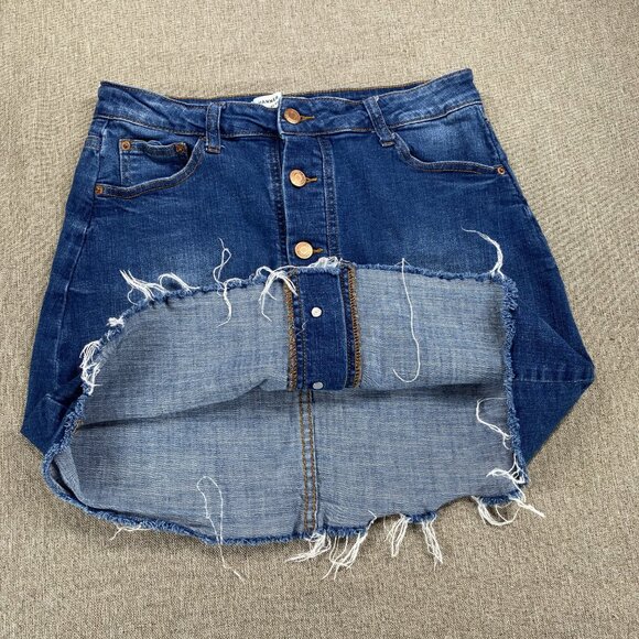 Hammer Jeans A-Line Denim Jean Mini Skirt Women's Large Blue Distressed Raw Hem - Picture 7 of 11